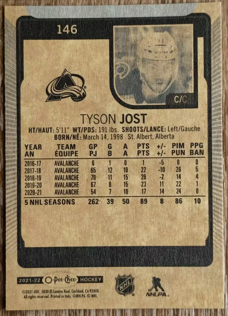 Карточка NHL. Тайсон Джост/Tyson Jost Колорадо 1