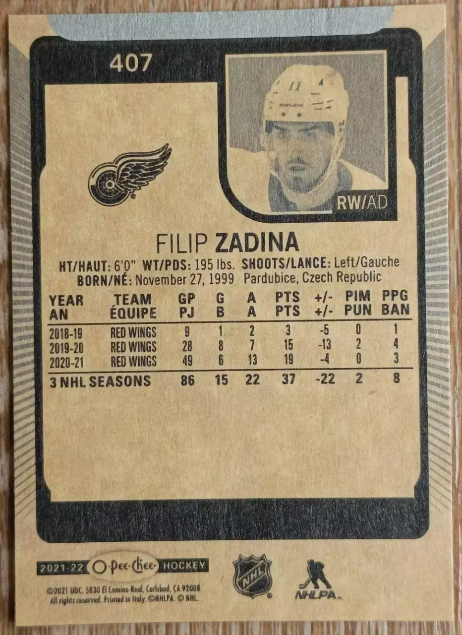 Карточка NHL. Филип Задина/Filip Zadina Детройт 1