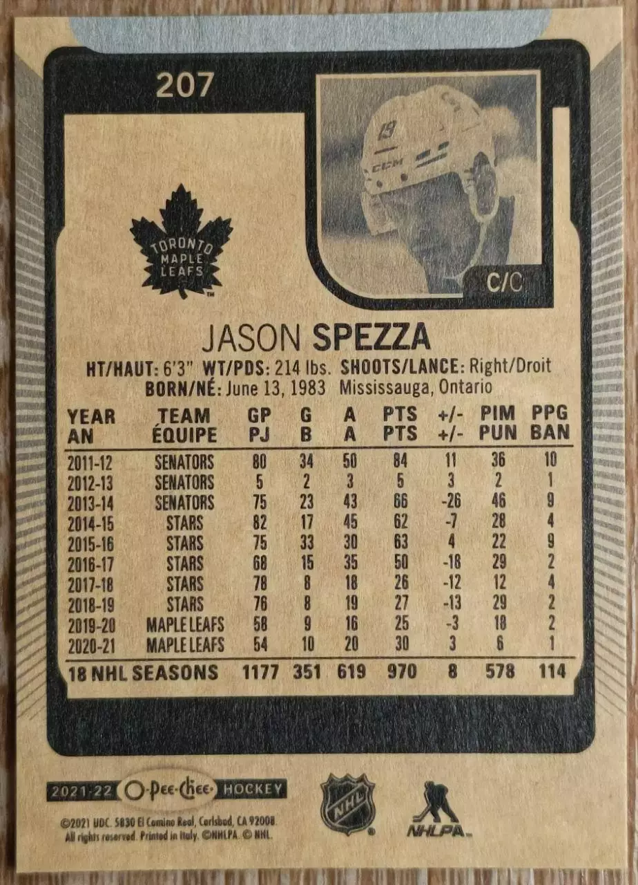 Карточка NHL. Джейсон Спецца/Jason Spezza Торонто 1