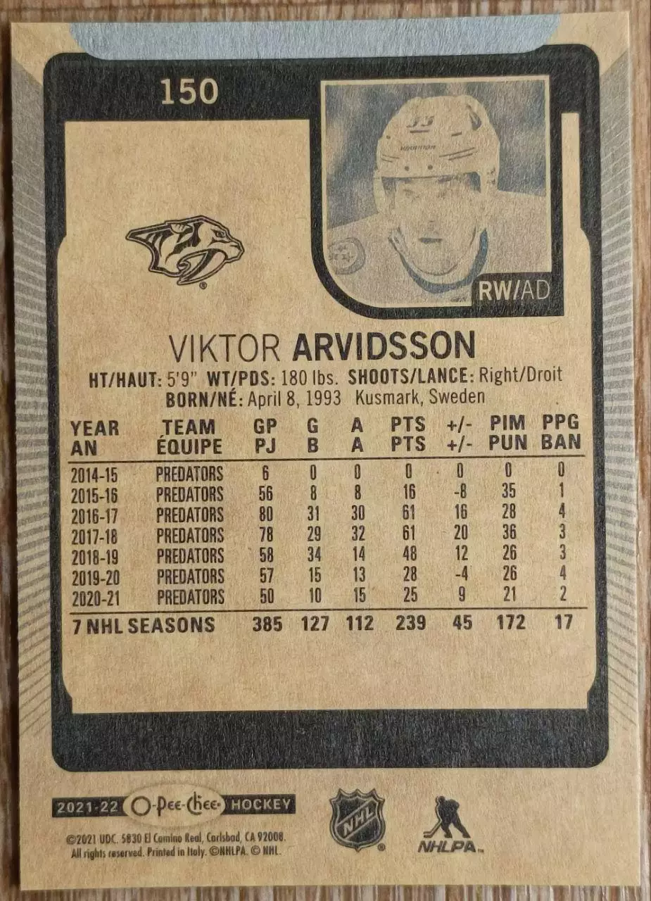 Карточка NHL. Виктор Арвидссон/Viktor Arvidsson Нэшвилл 1