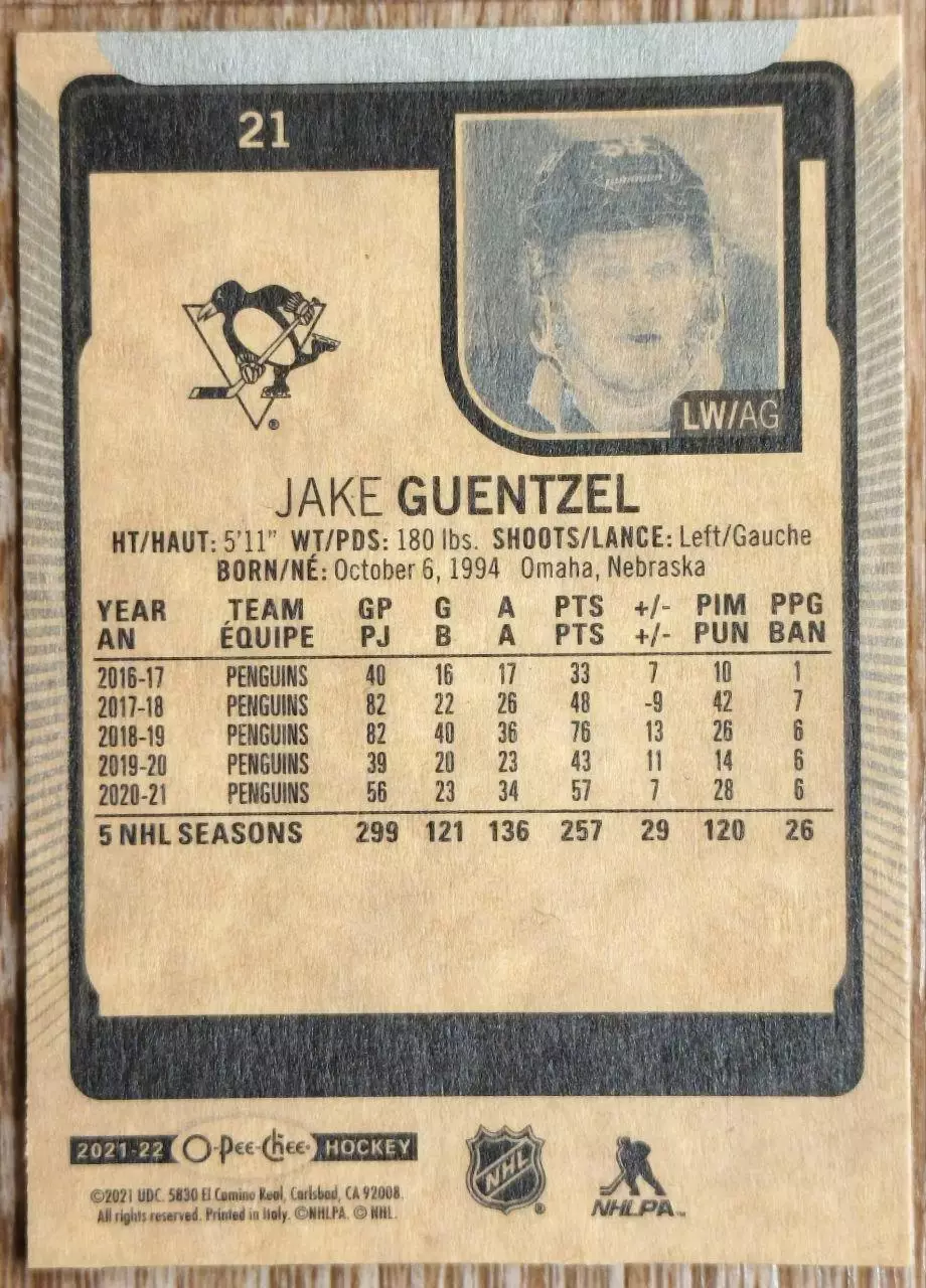 Карточка NHL. Джейк Генцел/Jake Guentzel Питтсбург 1