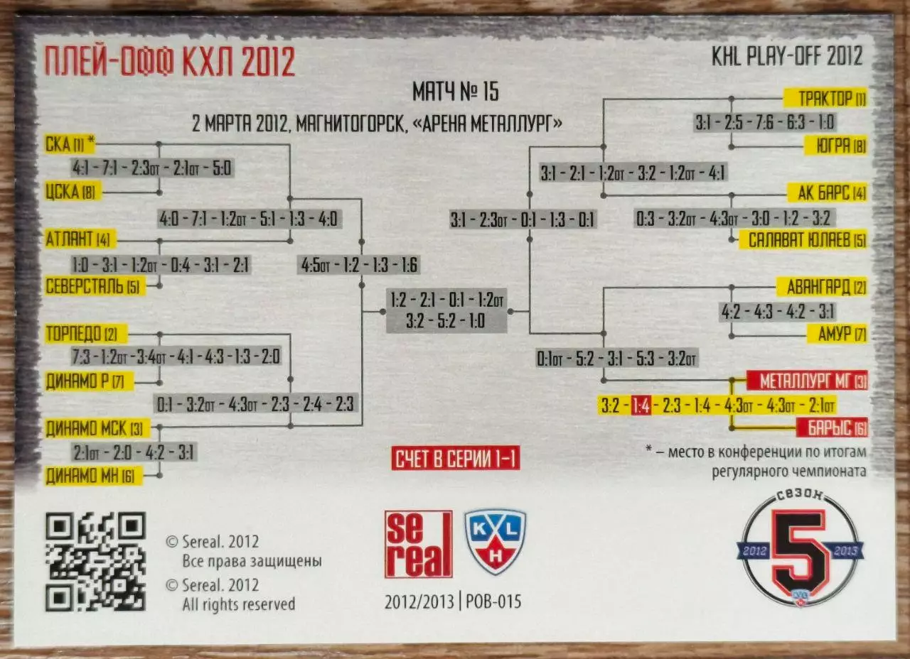 Карточка КХЛ. Металлург Магнитогорск - Барыс. Битва за кубок. 2012-2013 SeReal 1