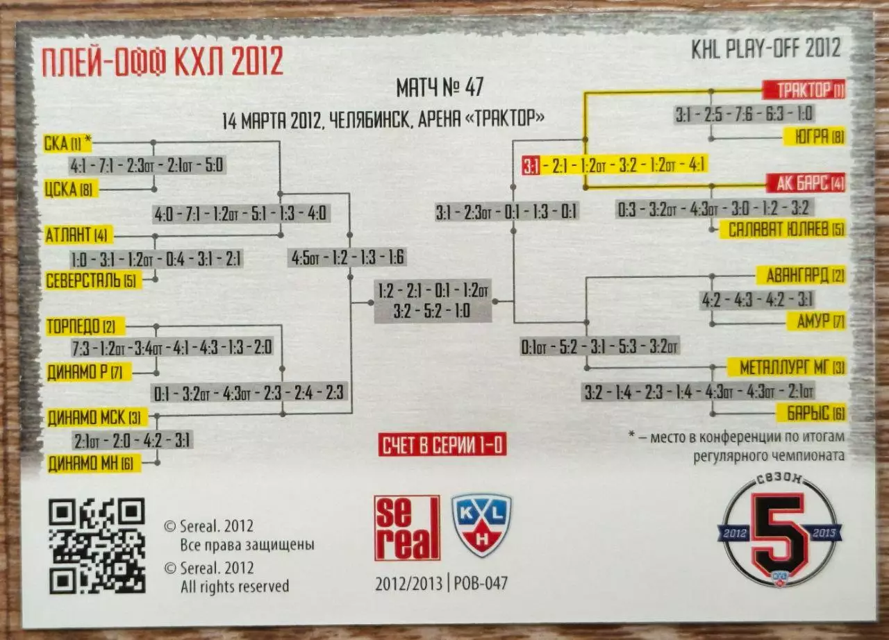 Карточка КХЛ. Трактор - Ак Барс. Битва за кубок. 2012-2013 SeReal 1