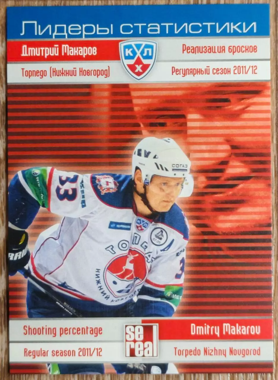 Карточка КХЛ. Дмитрий Макаров. Торпедо. Лидеры статистики. 2012-2013 SeReal