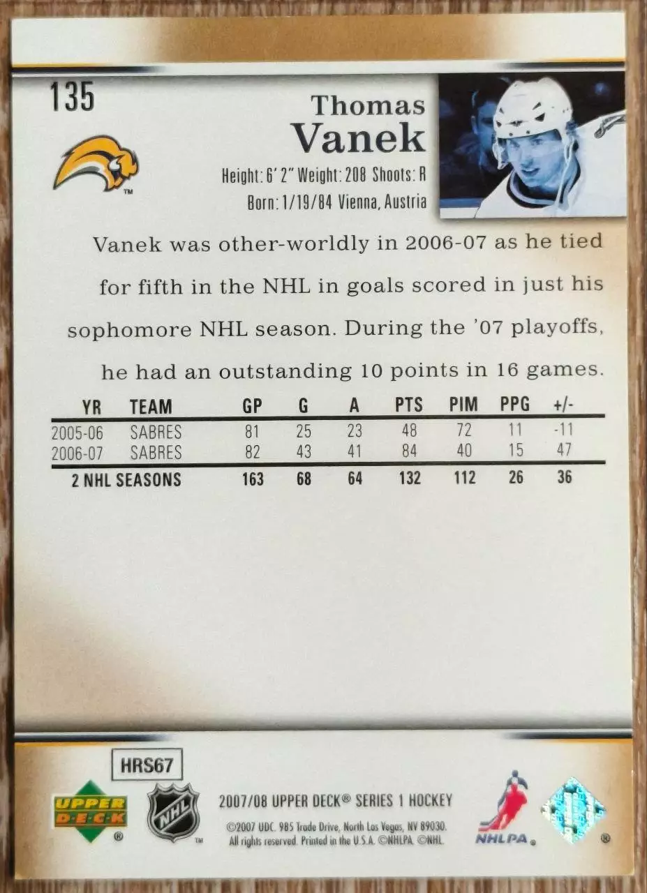 Карточка NHL. Томас Ванек/Thomas Vanek Баффало 1
