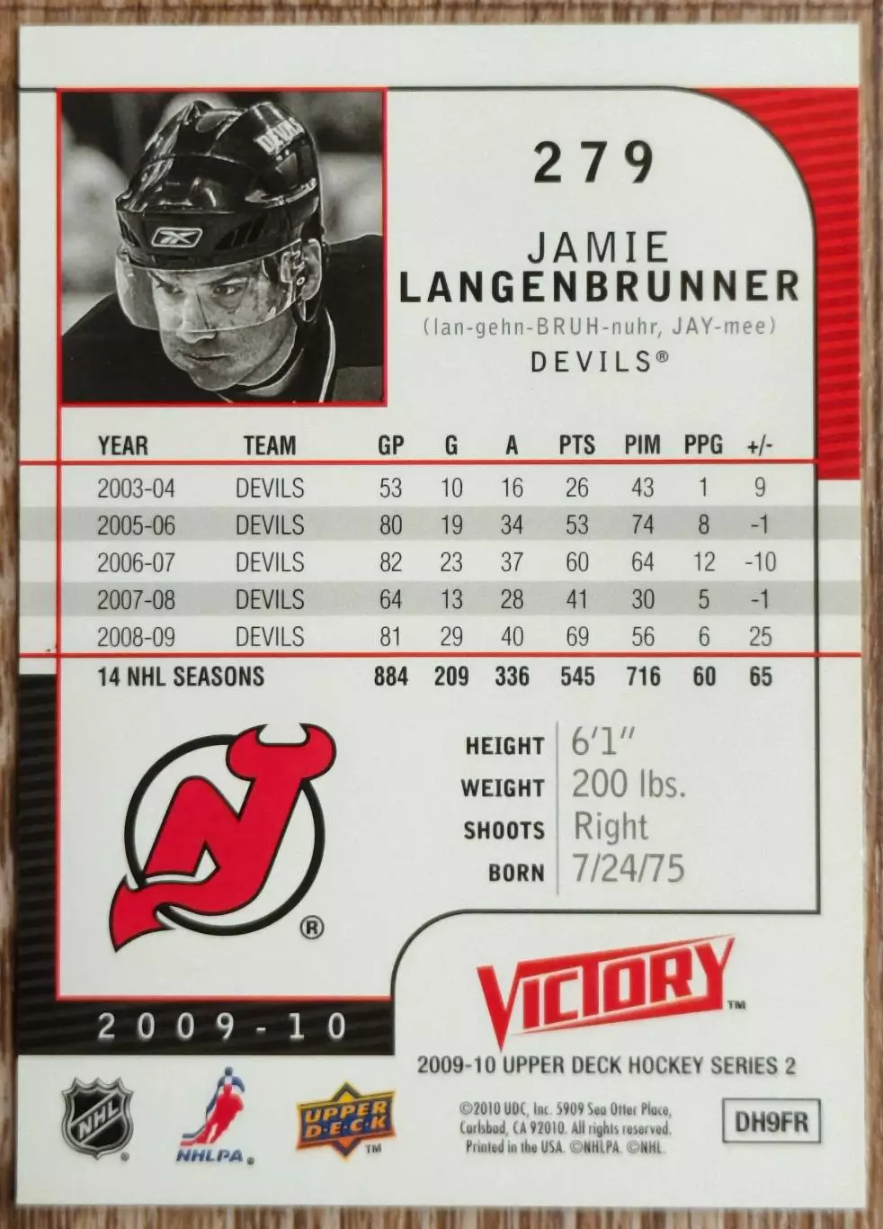 Карточка NHL. Джейми Лангенбруннер/Jamie Langenbrunner Нью-Джерси 1