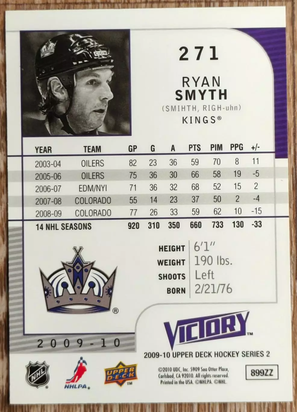 Карточка NHL. Райан Смит/ Ryan Smyth Лос-Анджелес 1