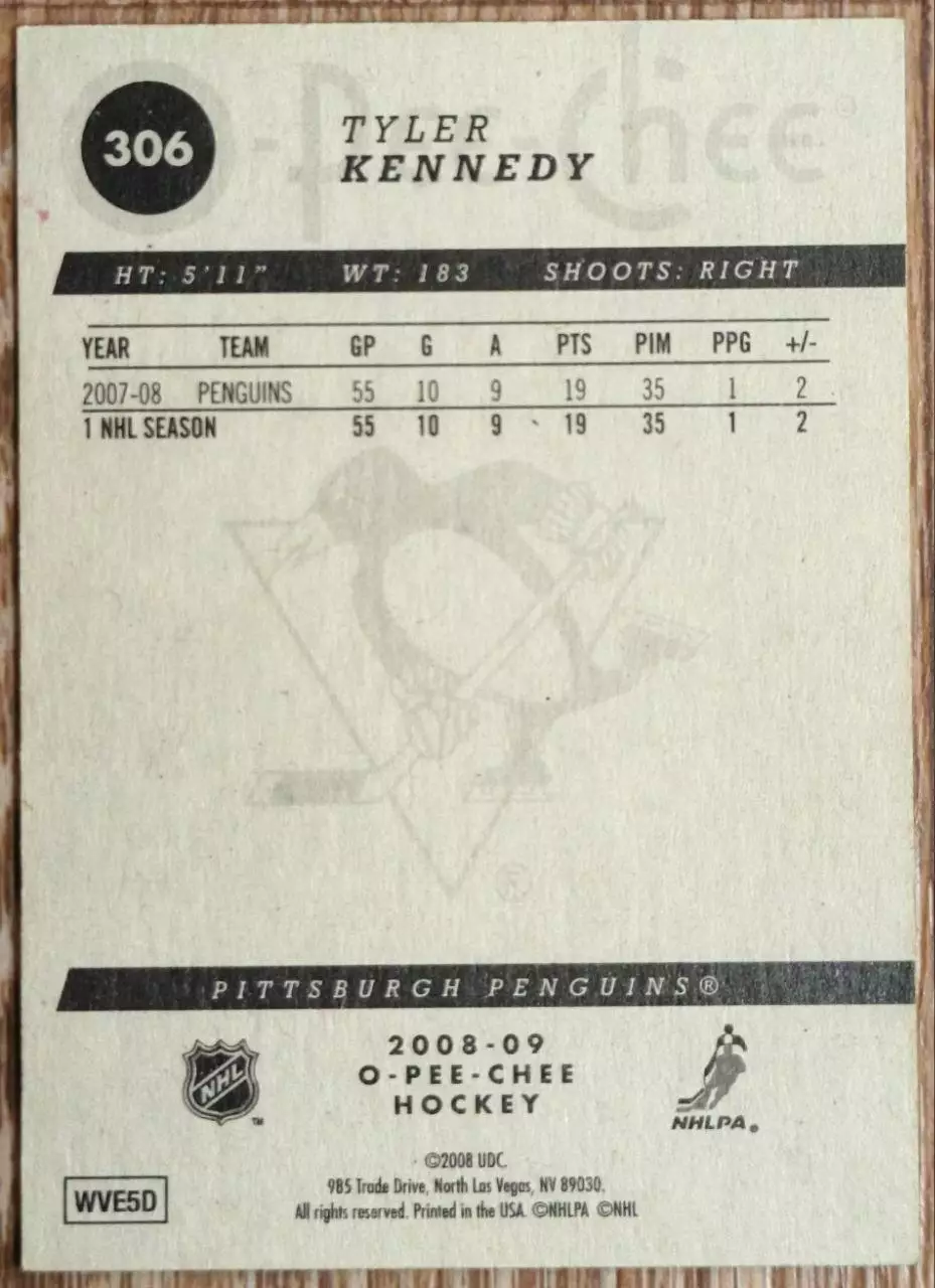 Карточка NHL. Тайлер Кеннеди/Tyler Kennedy Питтсбург 1