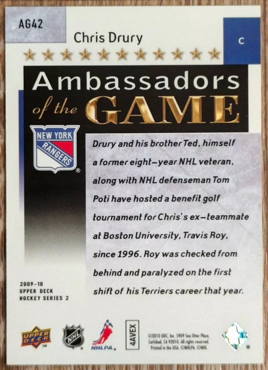 Карточка NHL. Крис Друри/Chris Drury Нью-Йорк Рейнджерс 1