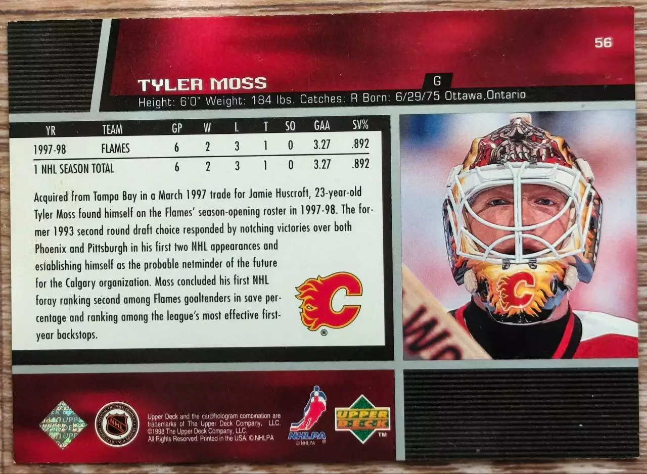 Карточка NHL. Тайлер Мосс/Tyler Moss Калгари 1