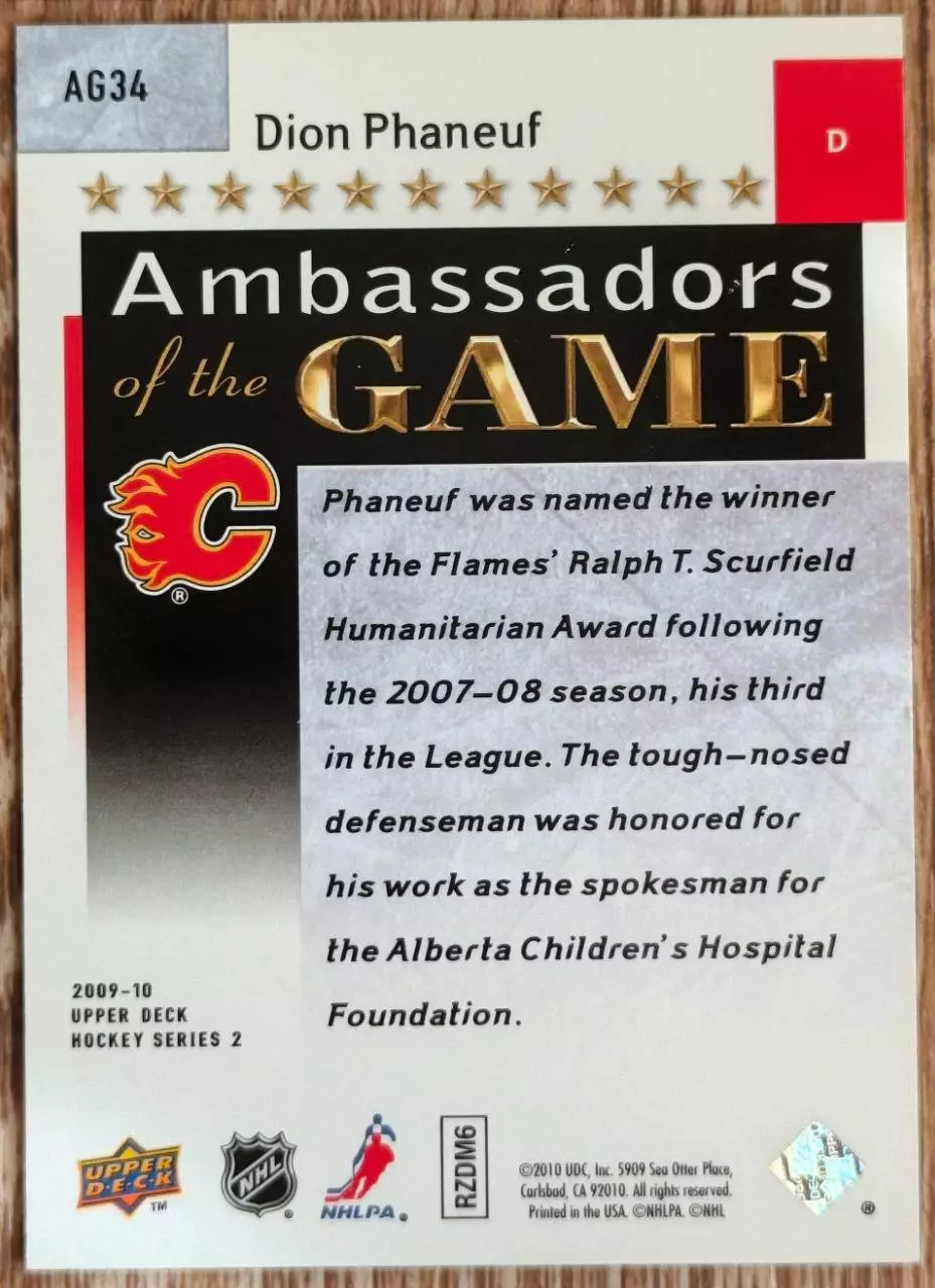 Карточка NHL. Дион Фанеф/ Dion Phaneuf Калгари 1