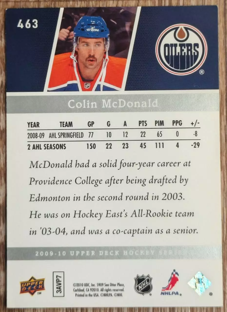 Карточка NHL. Колин Макдональд/Colin McDonald Эдмонтон 1