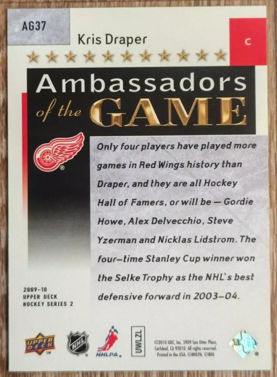 Карточка NHL. Крис Дрэйпер/Kris Draper Детройт 1