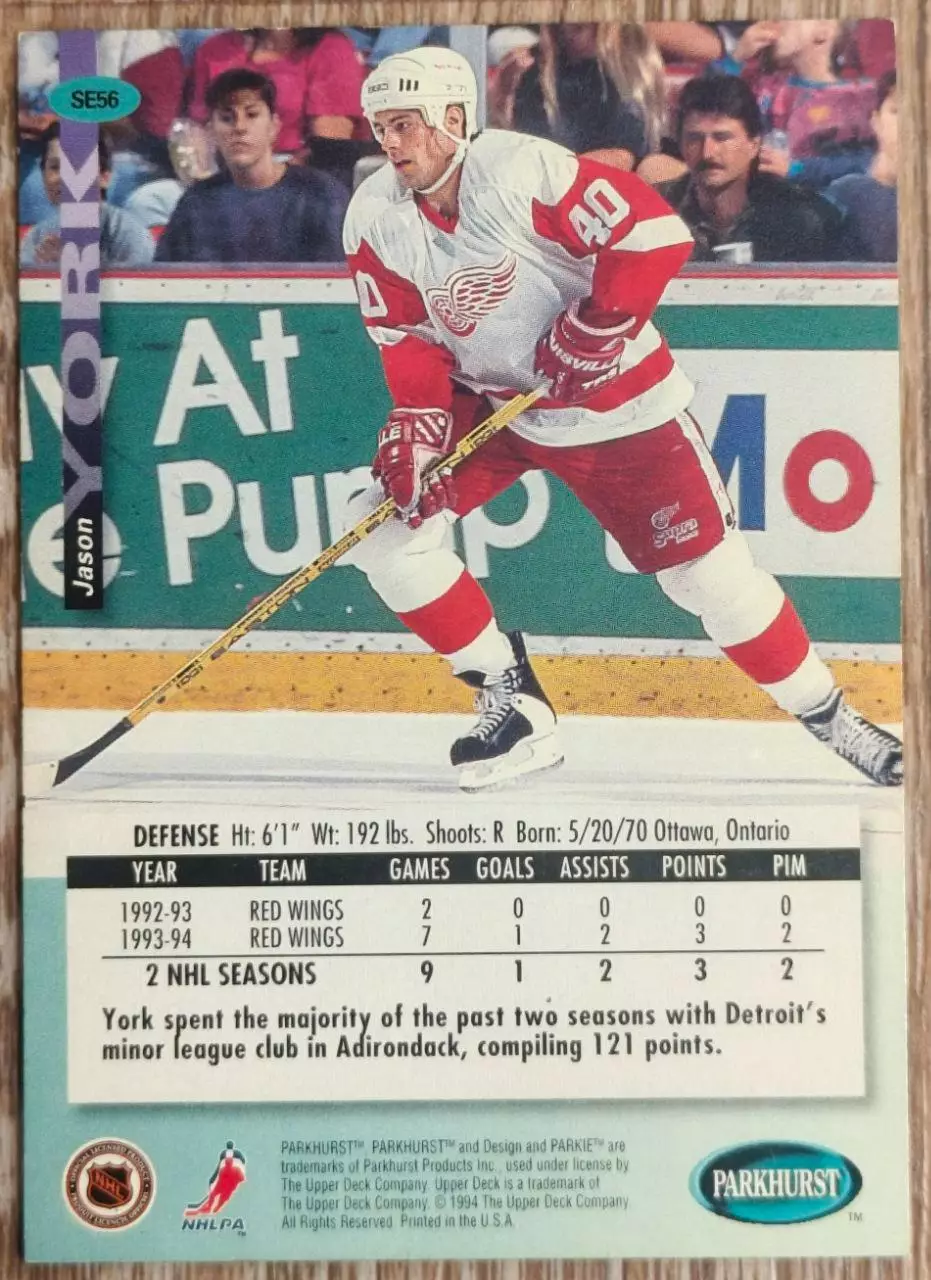 Карточка NHL. Джейсон Йорк/Jason York Детройт 1