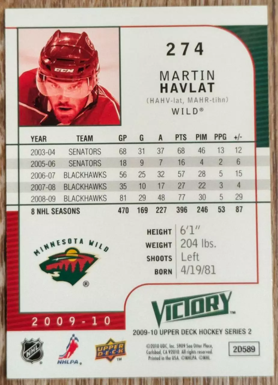 Карточка NHL. Мартин Гавлат/Martin Havlat Миннесота 1