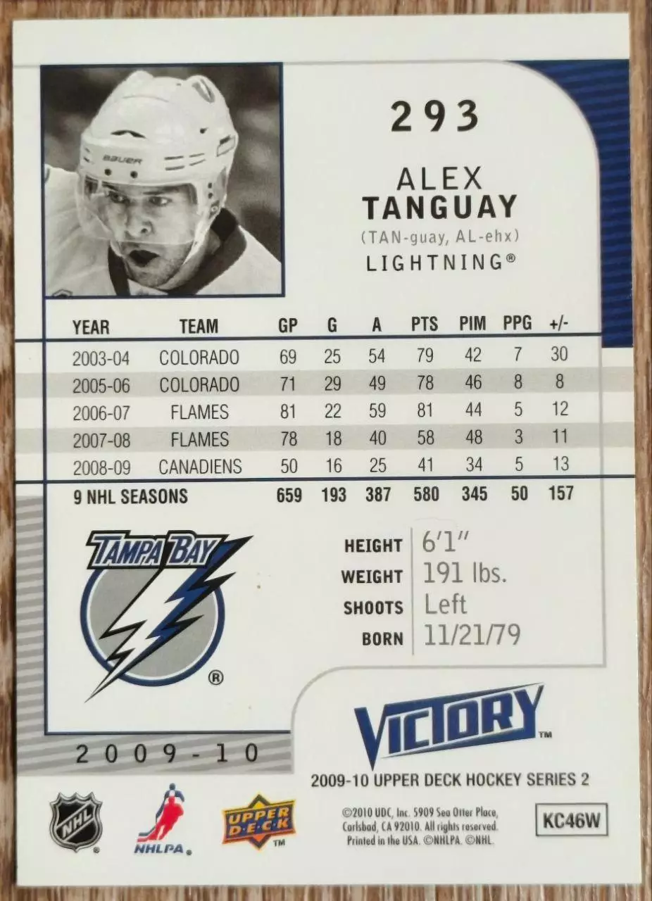 Карточка NHL. Алекс Тангуэй/Alex Tanguay Тампа 1