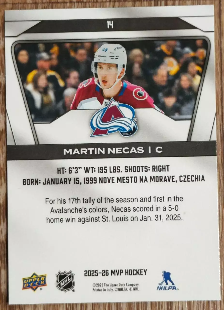 Карточка NHL. Мартин Нечас/Martin Necas Колорадо 1