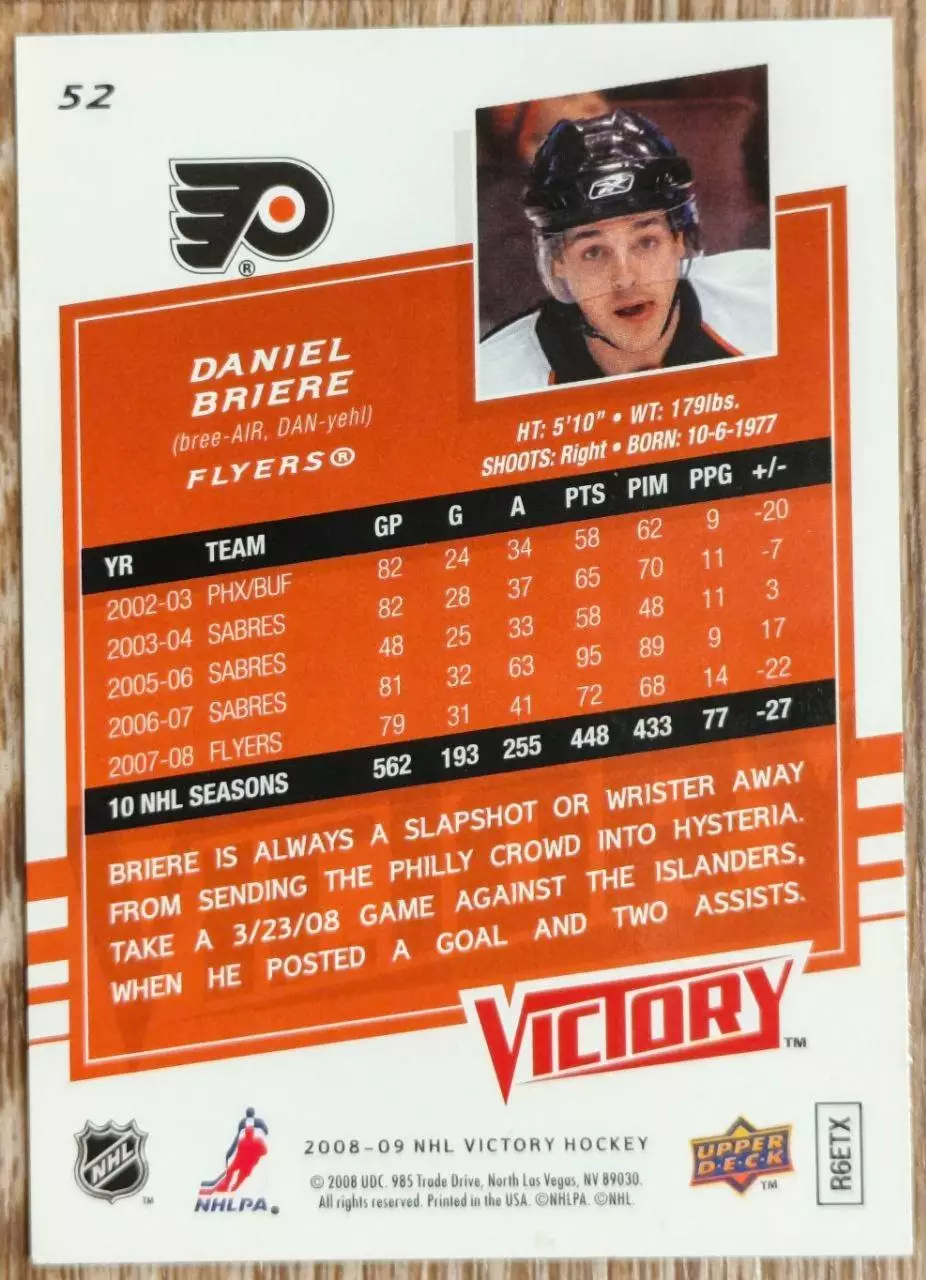 Карточка NHL. Даниэль Бриер/Daniel Briere Филадельфия 1