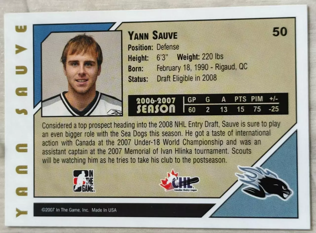 Карточка NHL. Янн Совэ/Yann Sauve Сент-Джон/Saint John 1