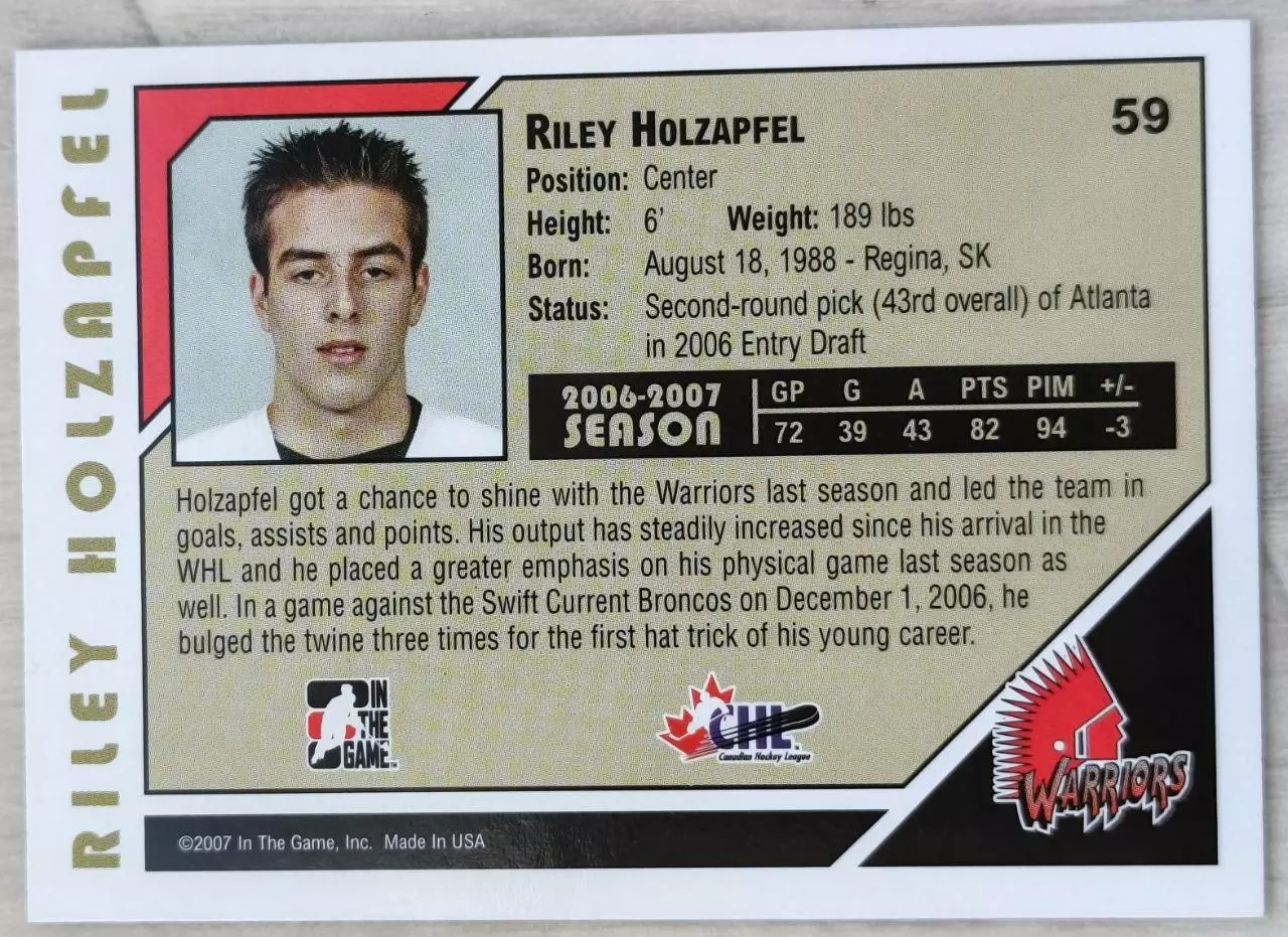 Карточка NHL. Райли Хольцапфель/Riley Holzapfel Мус-Джо/Moose Jaw 1