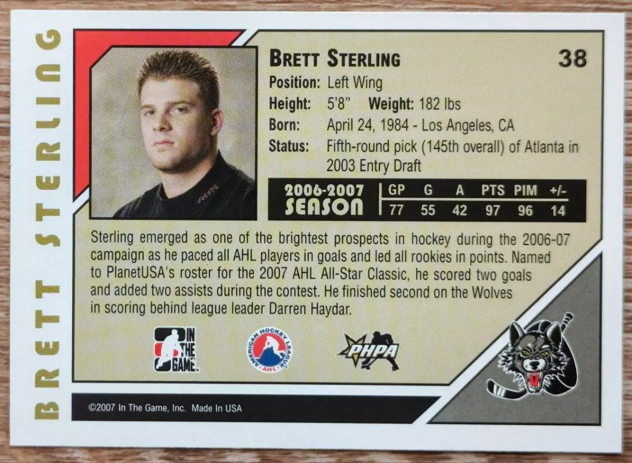 Карточка NHL. Бретт Стерлинг/Brett Sterling Чикаго/Chicago 1