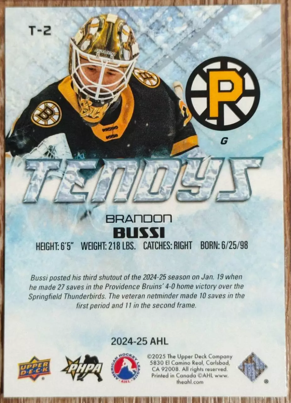 Карточка AHL. Брэндон Бусси/Brandon Bussi Провиденс/Providence 1