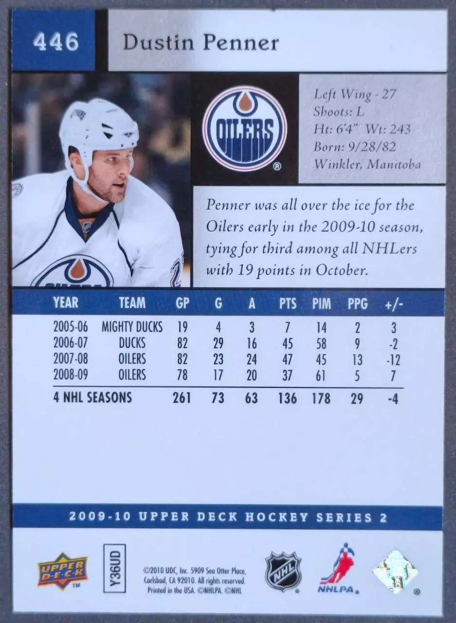 Карточка NHL. Дастин Пеннер /Dustin Penner Эдмонтон 1