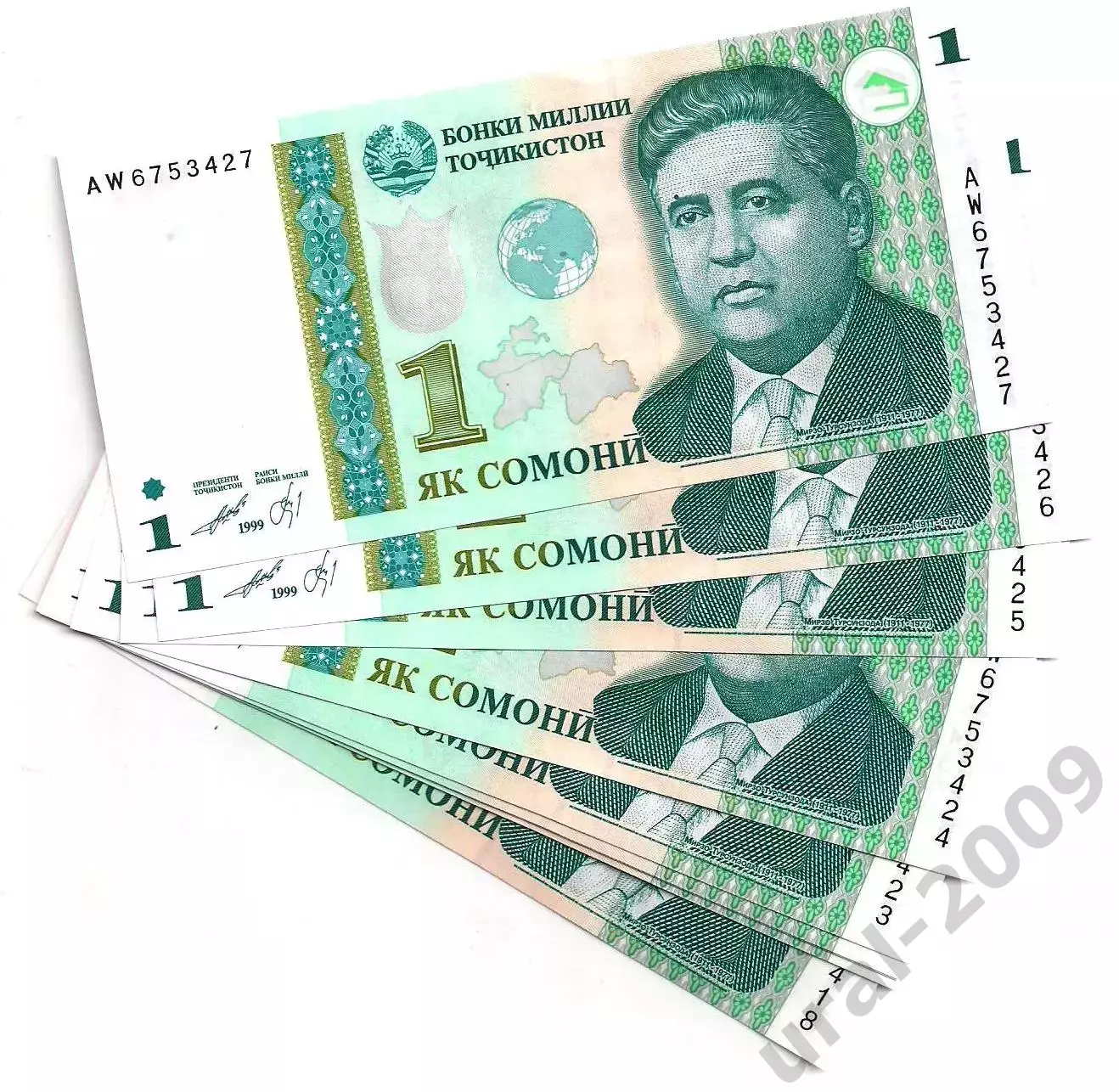 Таджикистан, 1 сомони 1999 год! UNC, ПРЕСС из пачки!