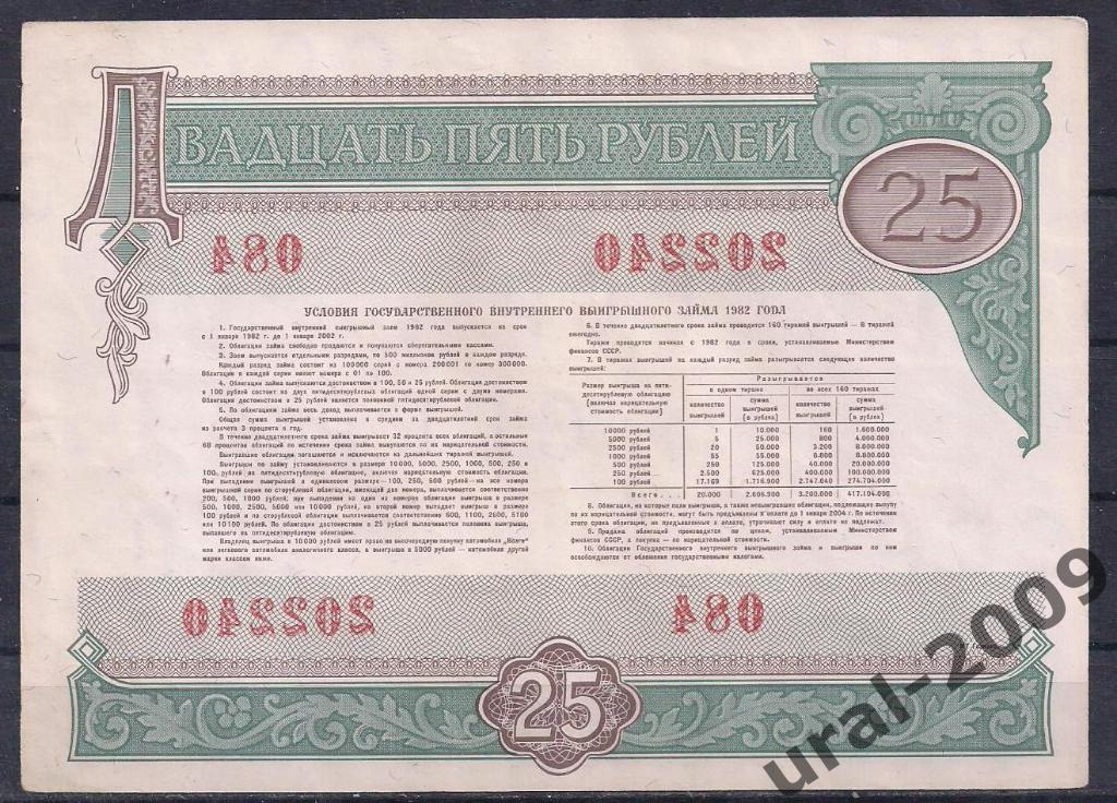 Облигация, 25 рублей 1982 год. 202240. 1