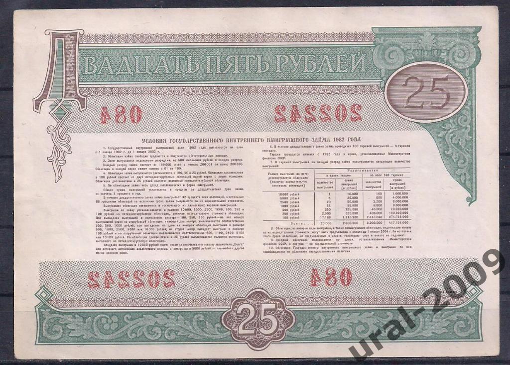 Облигация, 25 рублей 1982 год. 202242. 1