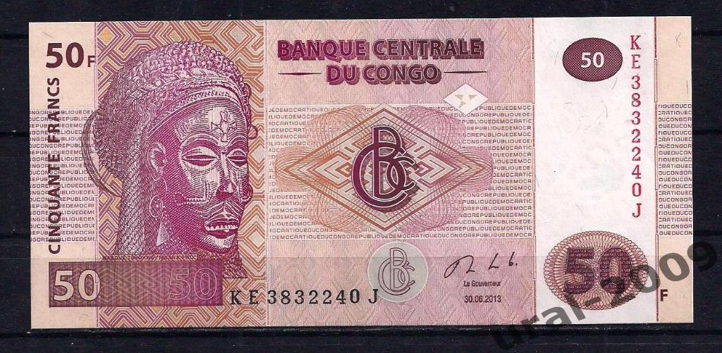 Конго, 50 франков 2013 год. UNC из пачки.