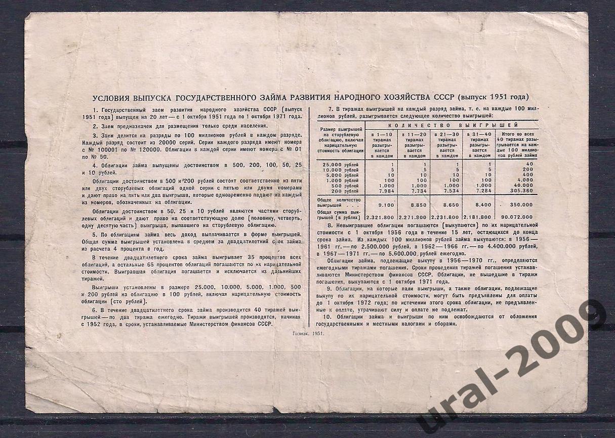 Облигация, 50 рублей 1951 год. 111809. 1