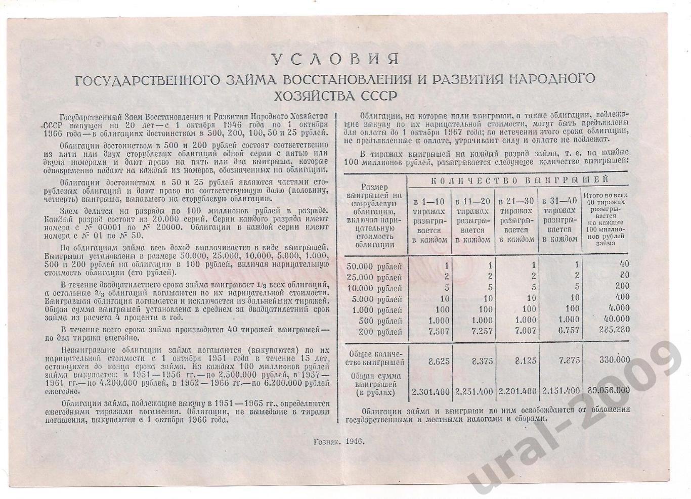 СССР, Облигация, 100 рублей 1946 год! 017737. 1