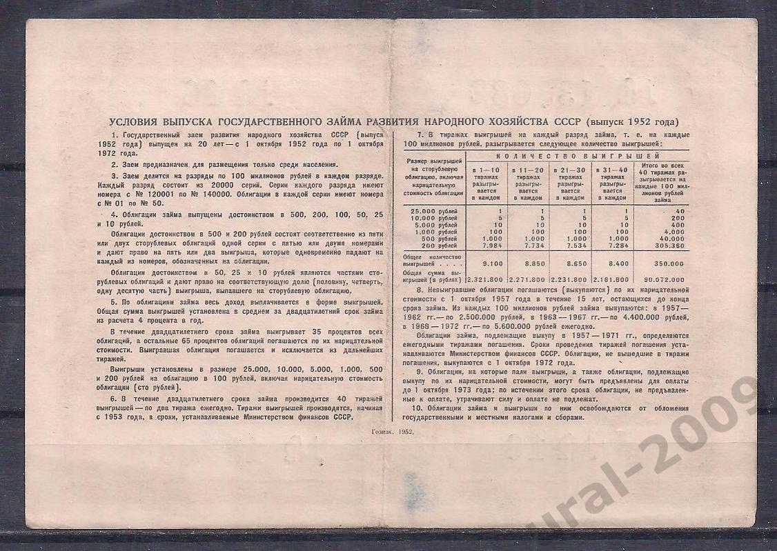 СССР, Облигация, государственный заем, 25 рублей 1952 год! 133682. 1