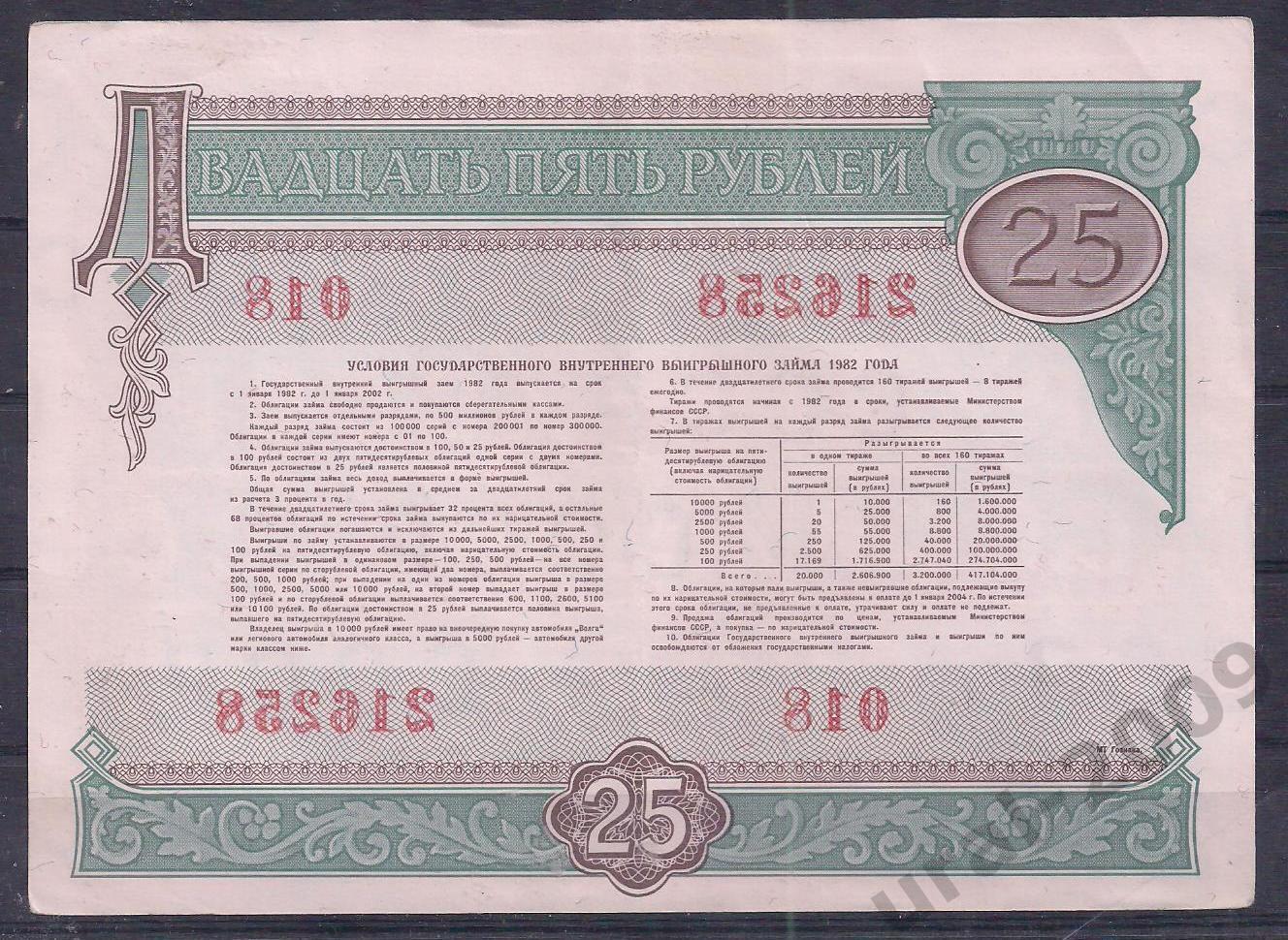 СССР, Облигация, 25 рублей 1982 год! 216258. 1