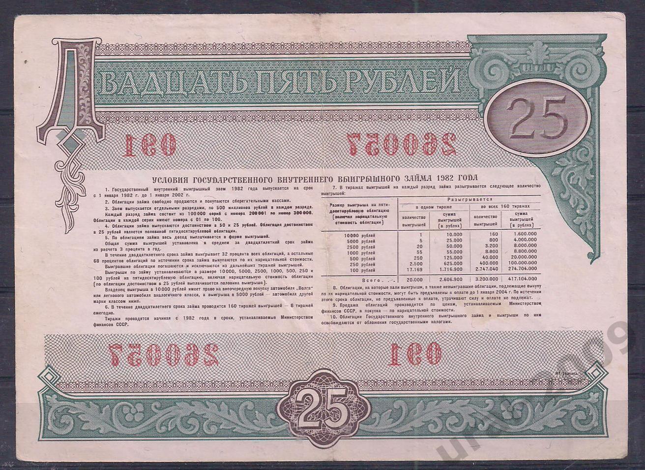СССР, Облигация, 25 рублей 1982 год! 260057. 1