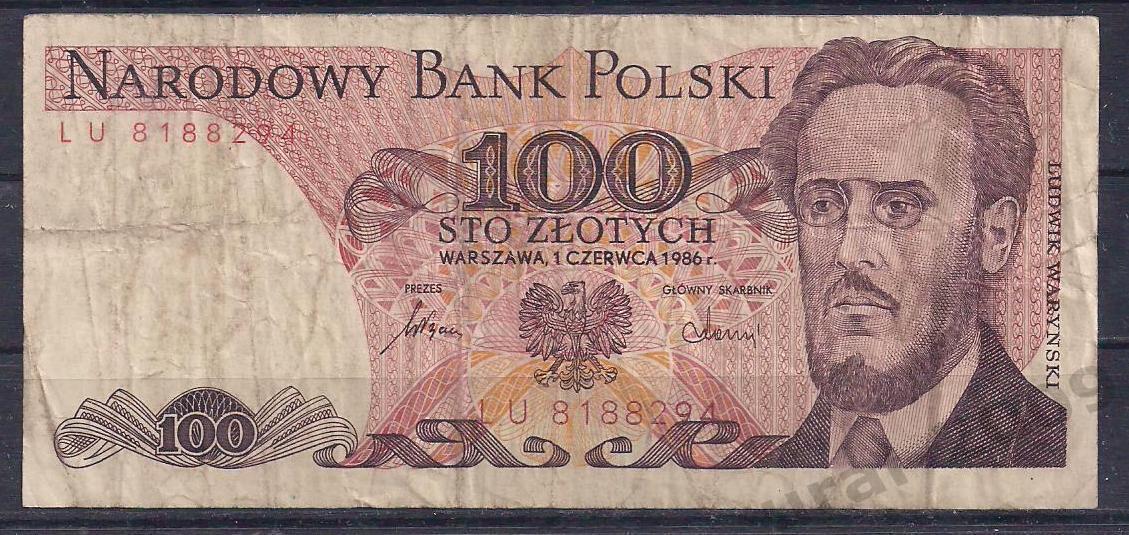 Польша, 100 злотых 1986 год! LU 8188294.