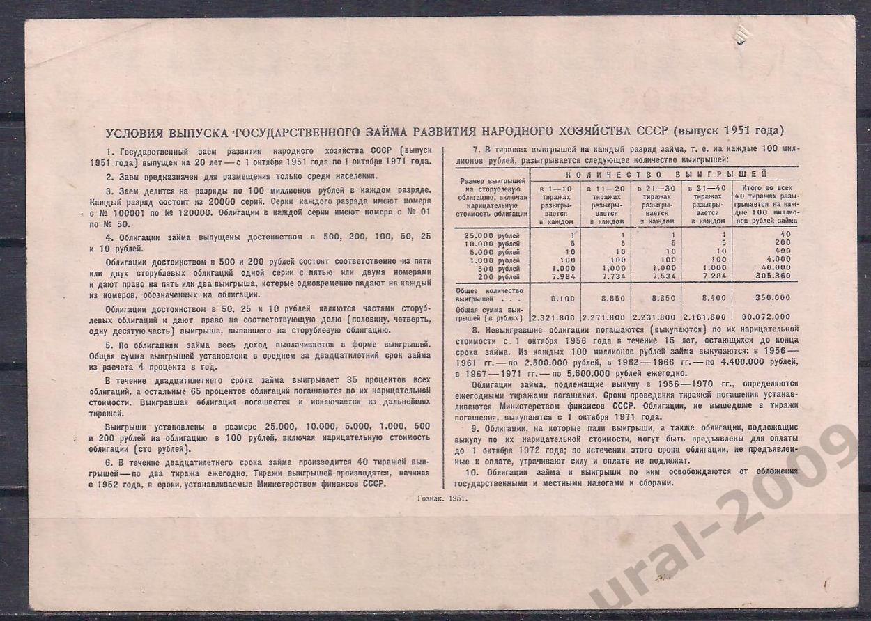СССР, Облигация 100 рублей 1951 год! 104989. 1
