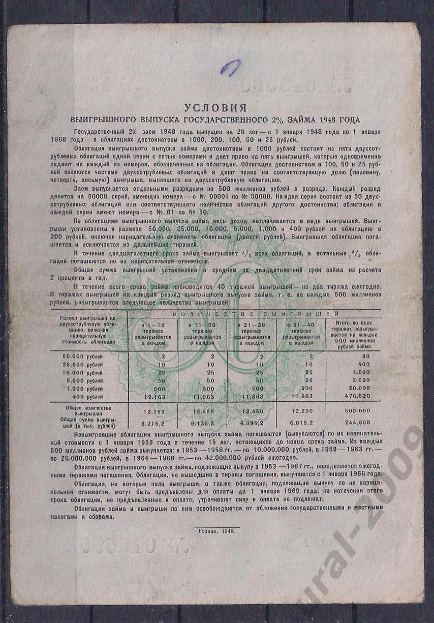 СССР, Облигация 50 рублей 1948 год! 016599. 1