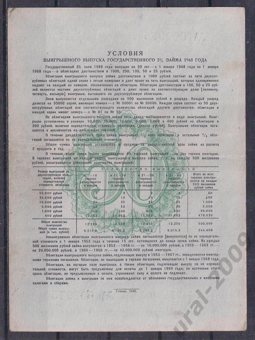 СССР, Облигация 50 рублей 1948 год! 022975. 1