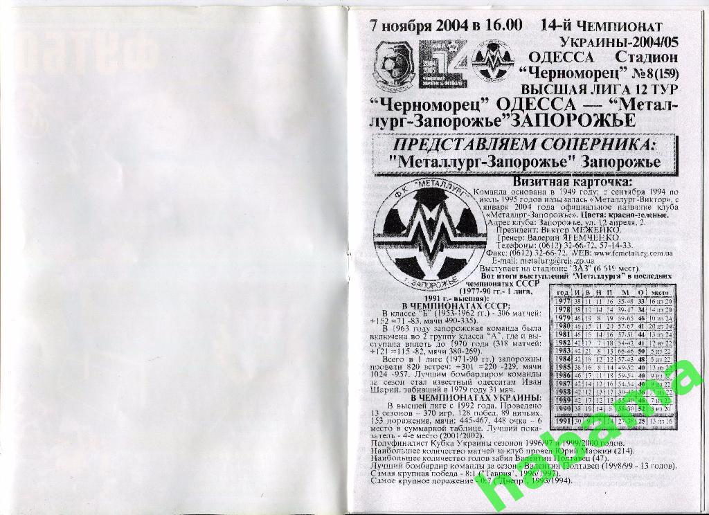 Черноморец Одесса -Металлург Запорожье 07.11.2004г. 1
