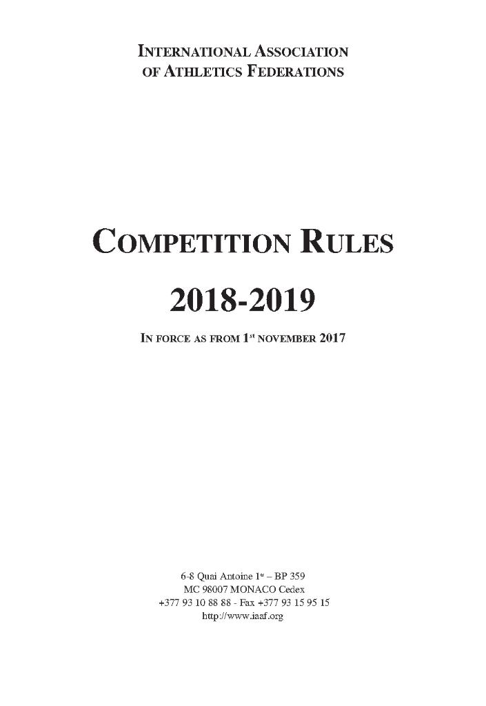 Правила соревнований ИААФ 2018-2019 (на английском языке)