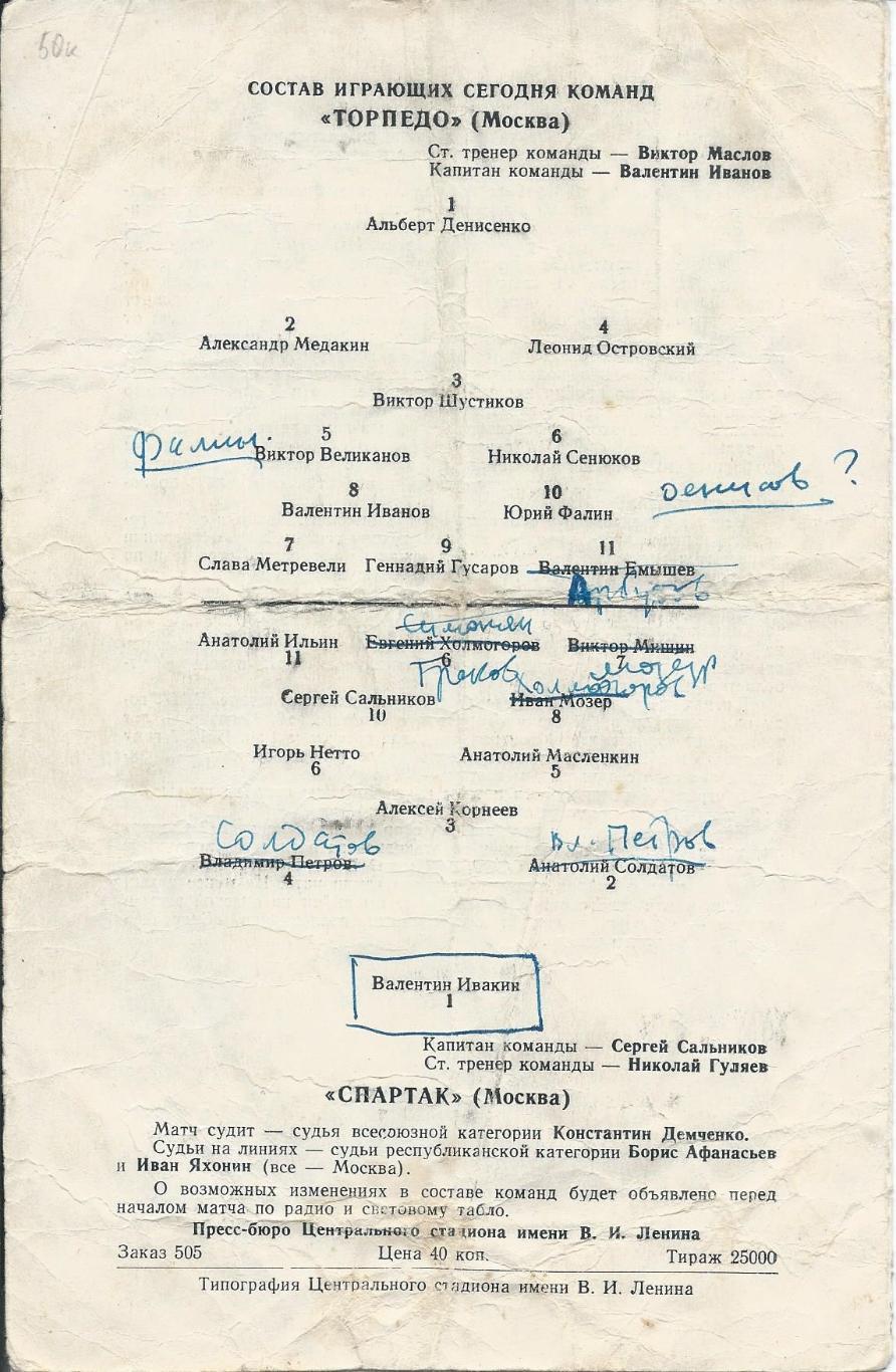 Торпедо Москва - Спартак Москва 23.05.1959 2
