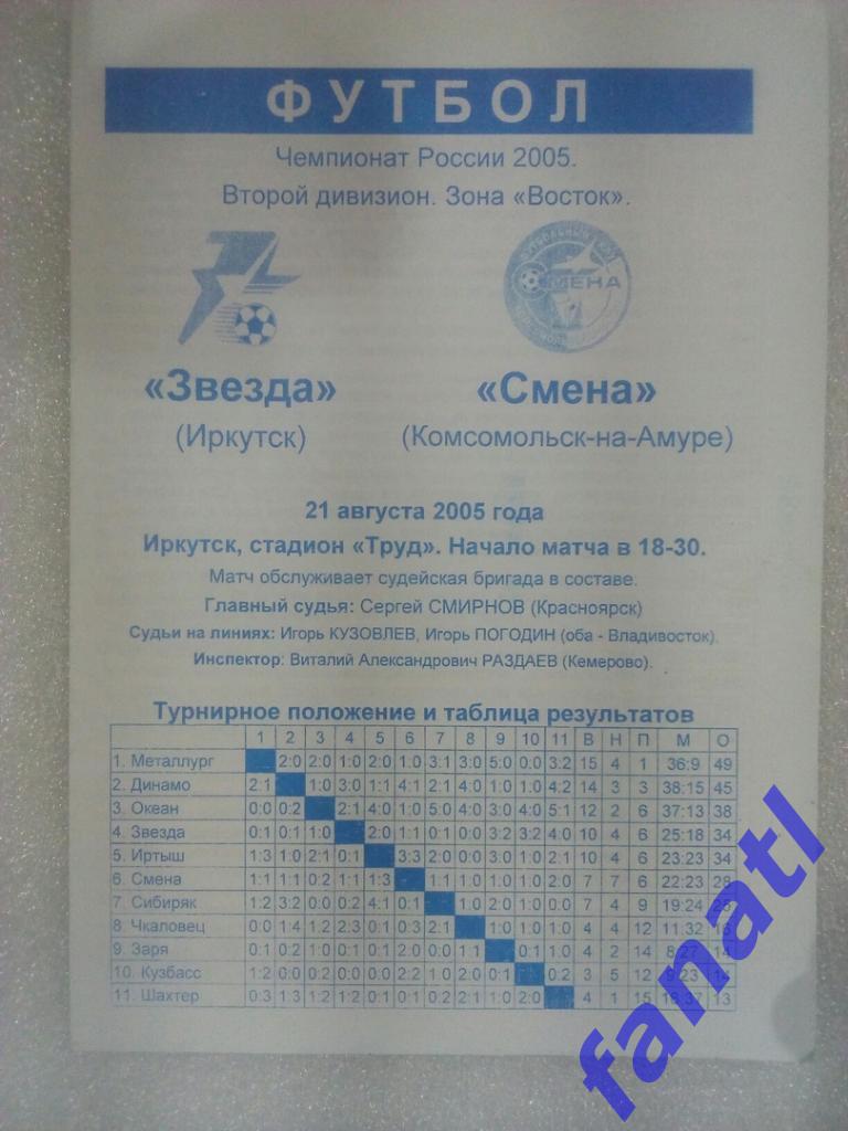 Звезда Иркутск - Смена Комсомольск-на-Амуре 2005.21.08