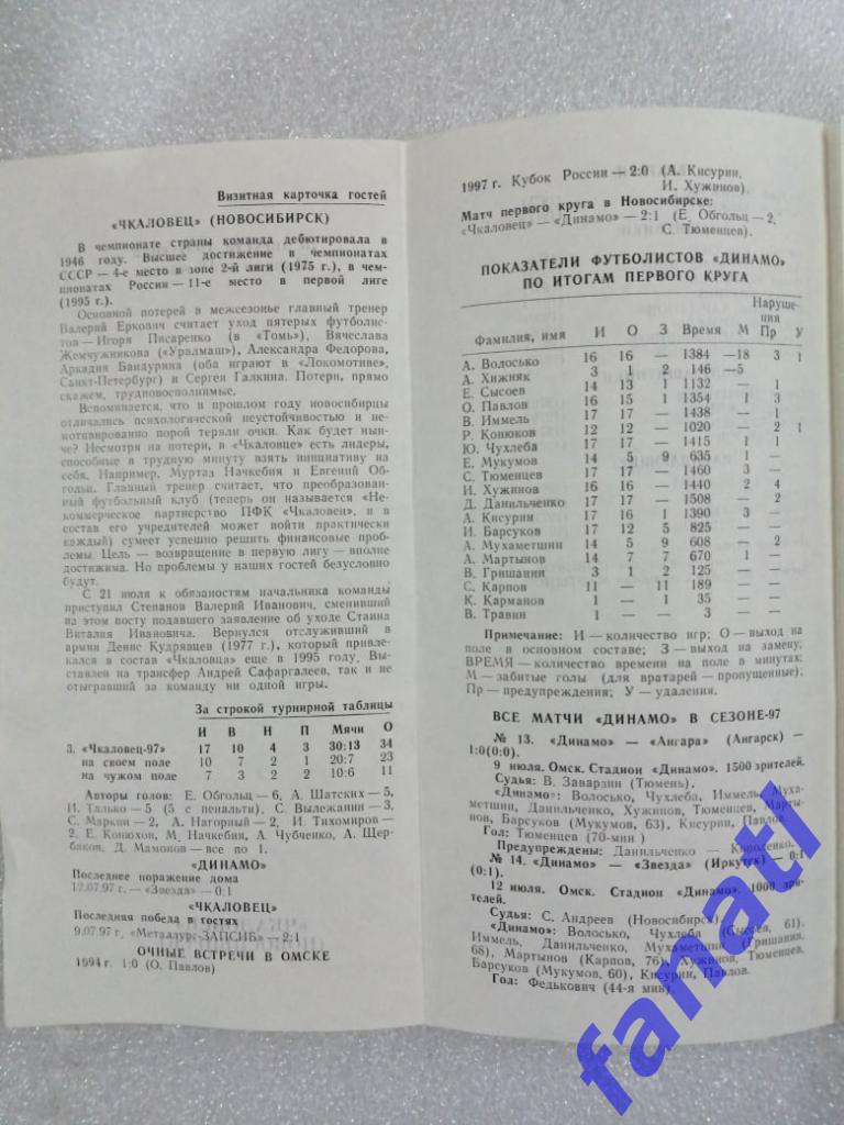 Динамо Омск - Чкаловец Новосибирск 1997 Раскладушка 1