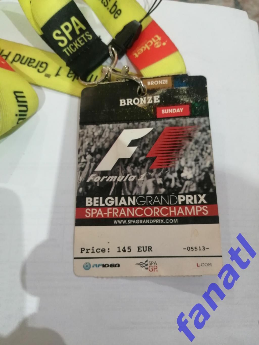 Билет бейджик Формула-1.гран-при Бельгия 2010 г