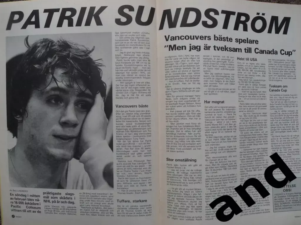журнал Хоккей (Швеция) № 4 (1984) большой постер Олинг 4