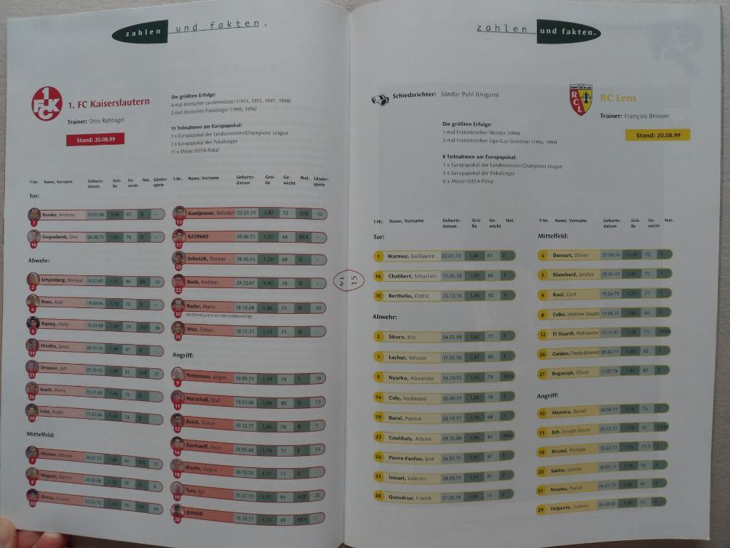 программа Кайзерслаутерн - Ланс (Кубок УЕФА 1999) 2