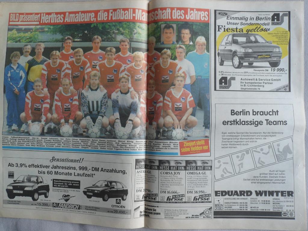 газета Bild (спецвыпуск) - финал Кубка Германии 1993 Герта - Байер 2