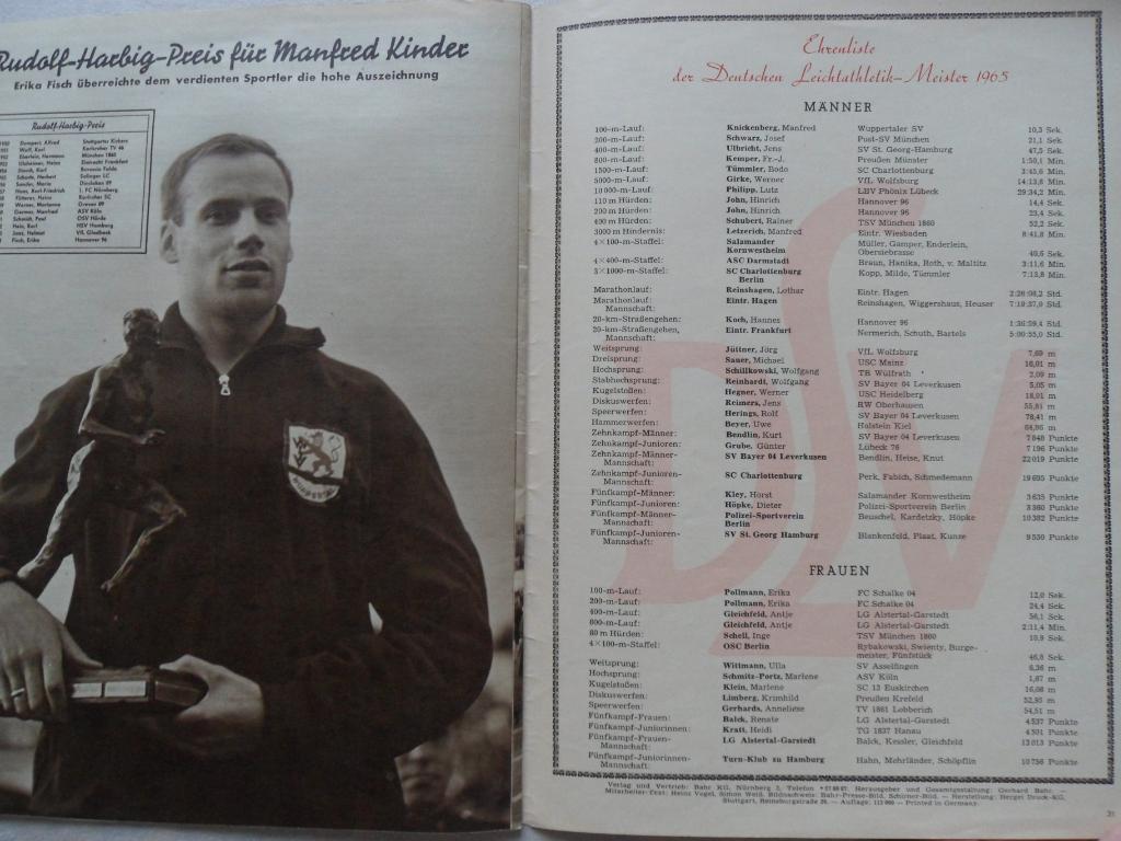 журнал Чемпионат Европы по легкой атлетике 1965 Спецвыпуск (ФРГ) 1